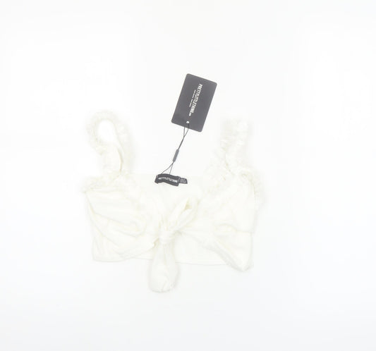 PrettyLittleThing Women’s White Cropped Tie Front Ruffle Strap Top Size 6