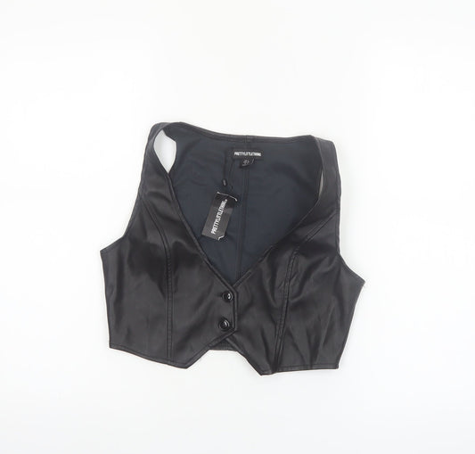 PrettyLittleThing Women's Black Faux Leather Cropped Vest Top UK 6