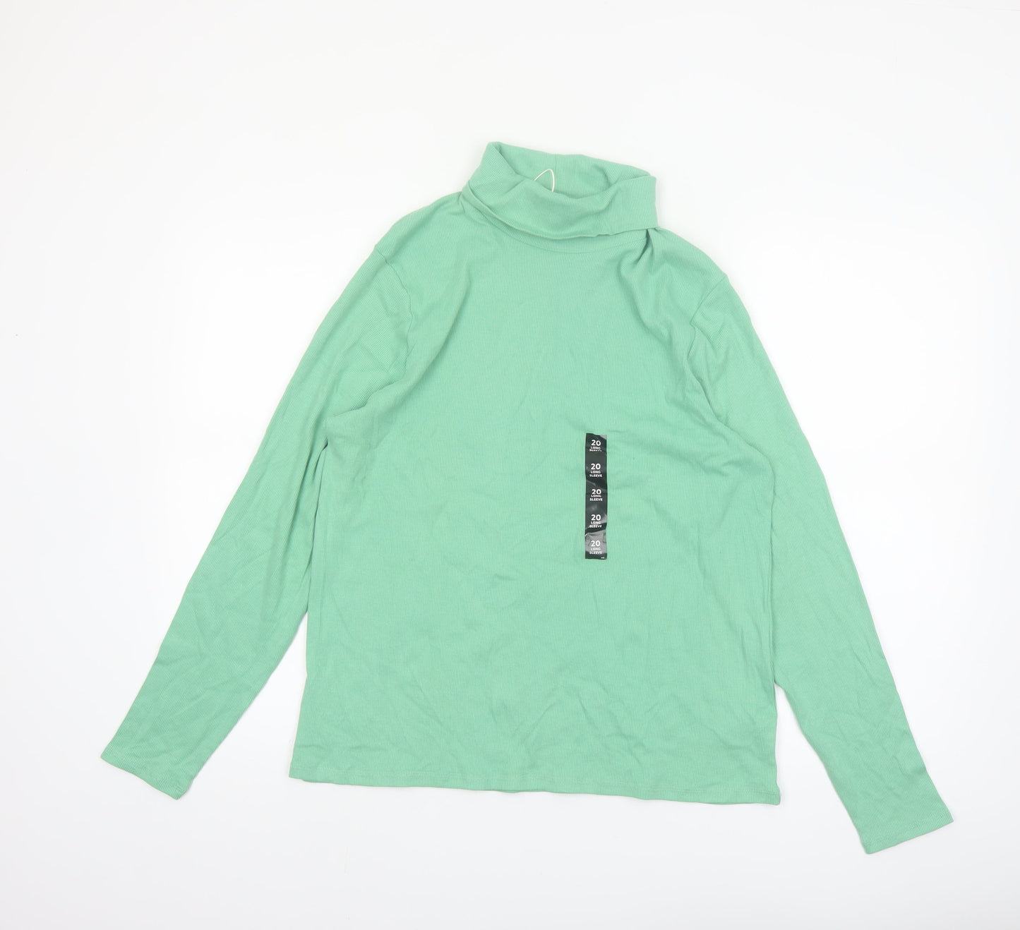 Marks and Spencer Womens Green Roll Neck Long Sleeve Cotton Top Size 20