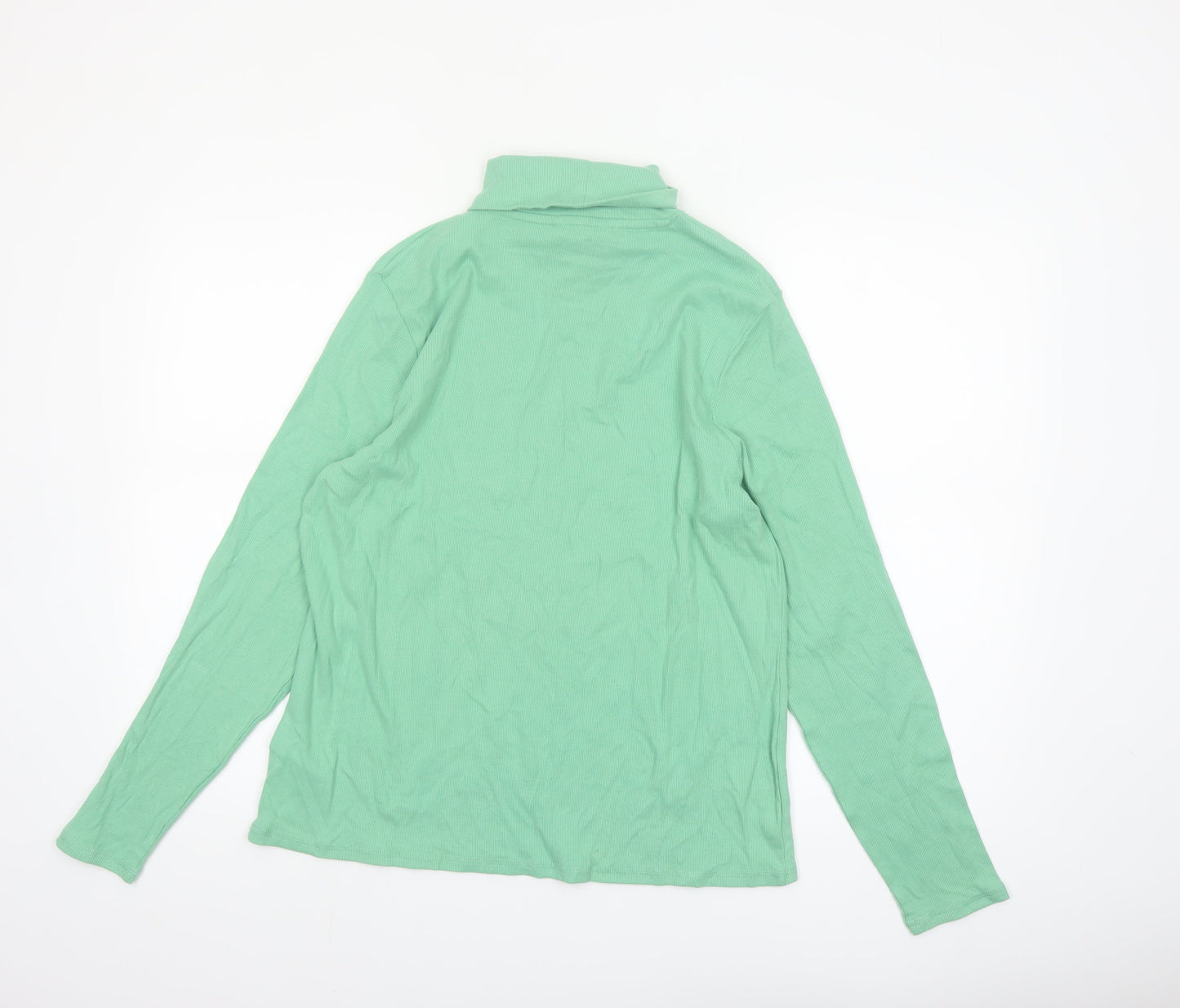 Marks and Spencer Womens Green Roll Neck Long Sleeve Cotton Top Size 20