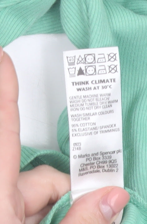 Marks and Spencer Womens Green Roll Neck Long Sleeve Cotton Top Size 20