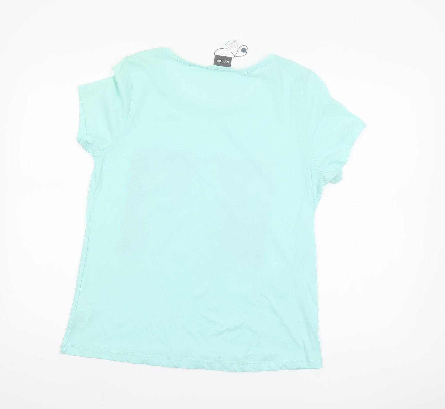 Pieces Womens Blue Graphic Print Short Sleeve Cotton T-Shirt UK 10
