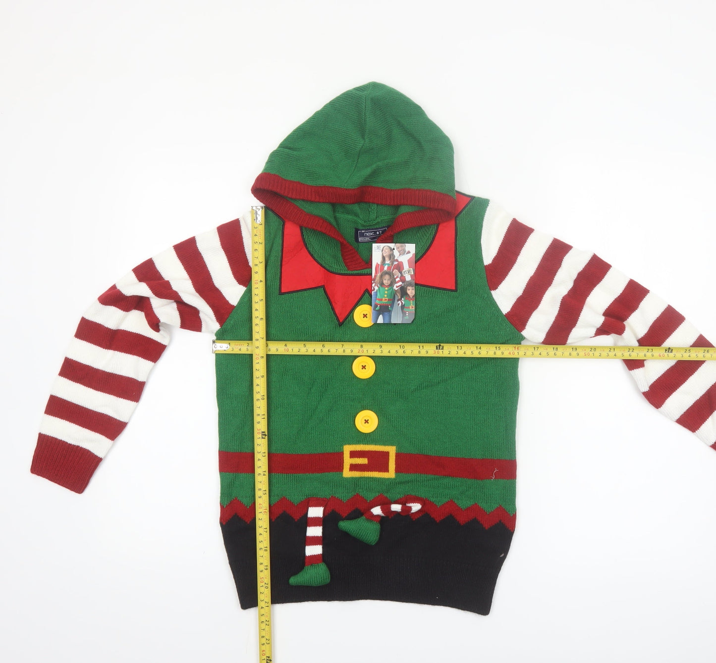 Next Boys Green Elf Hooded Christmas Jumper 10 Years Acrylic Knit