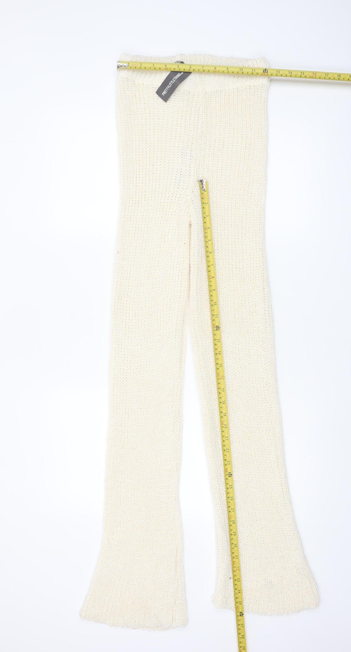 PrettyLittleThing Women's Ivory Knitted Flared Trousers Size S