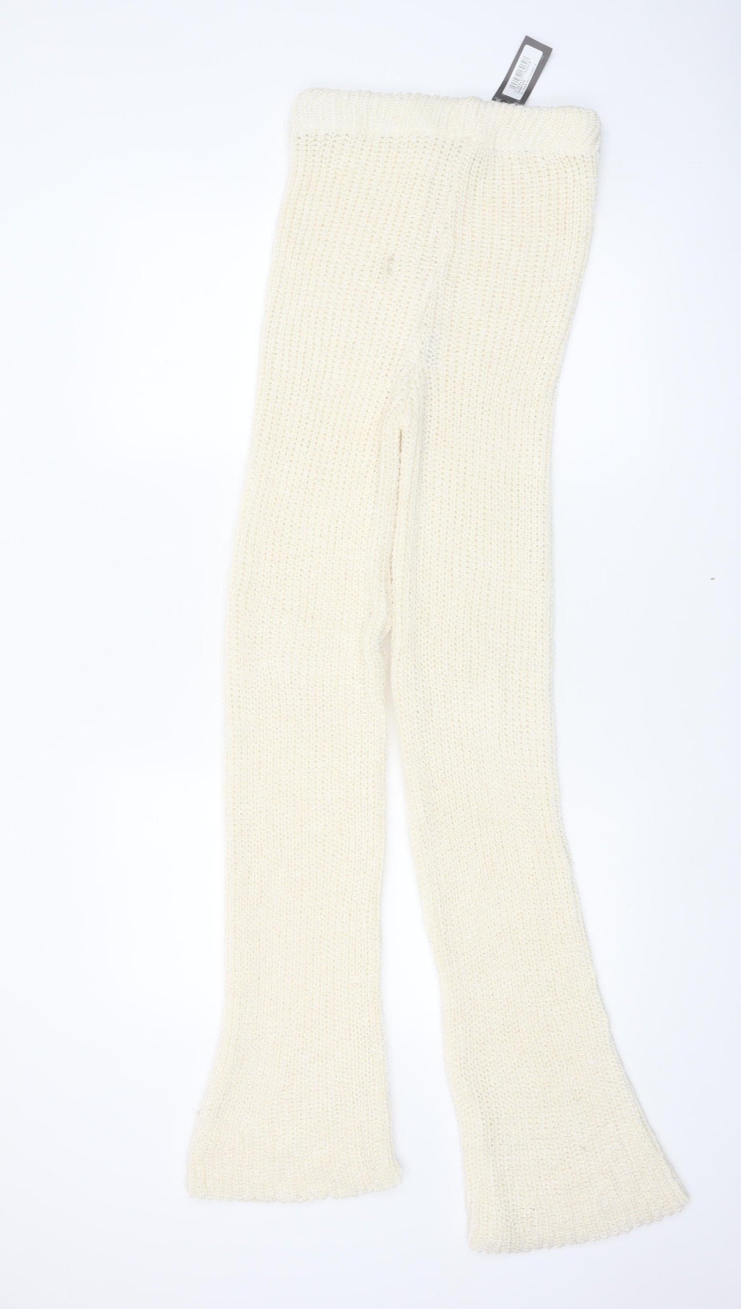 PrettyLittleThing Women's Ivory Knitted Flared Trousers Size S