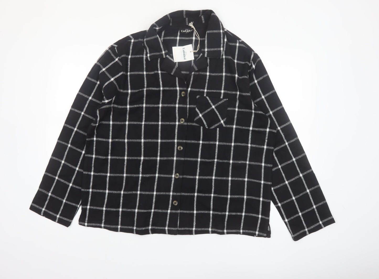 This is Unfolded Women's Black Check Flannel Pyjama Top UK 16