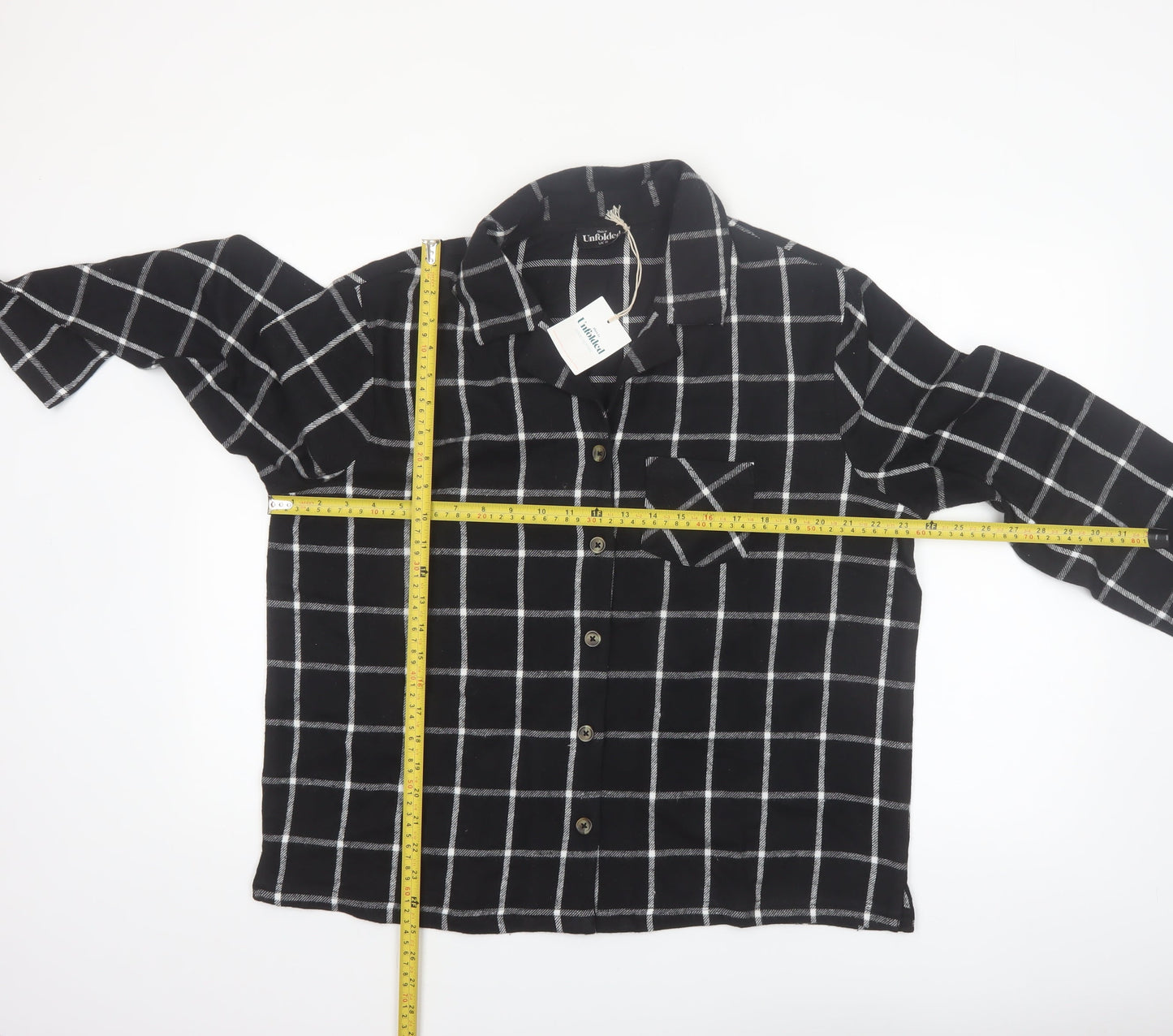 This is Unfolded Women's Black Check Flannel Pyjama Top UK 16
