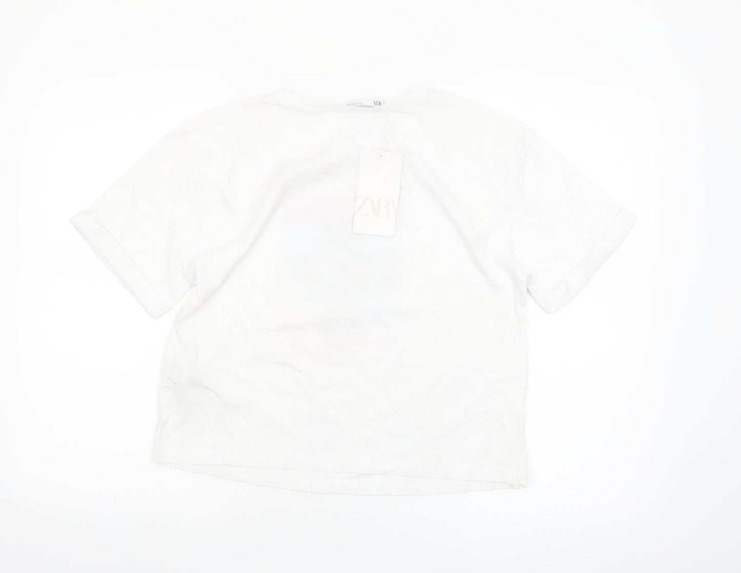 ZARA Women’s White Cotton Cropped Graphic T-Shirt Size 12