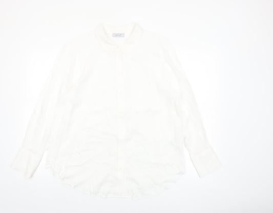 Marks and Spencer Women White Button-Up Shirt UK 16 Classic Long Sleeve