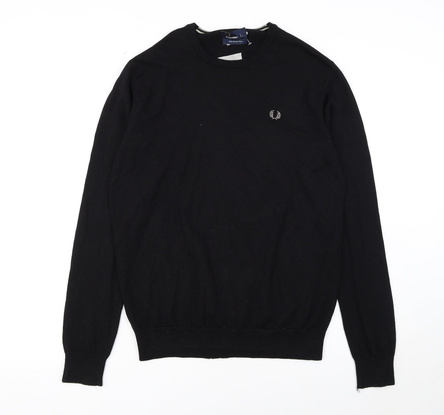 Fred Perry Men's Black Merino Wool Crew Neck Jumper L
