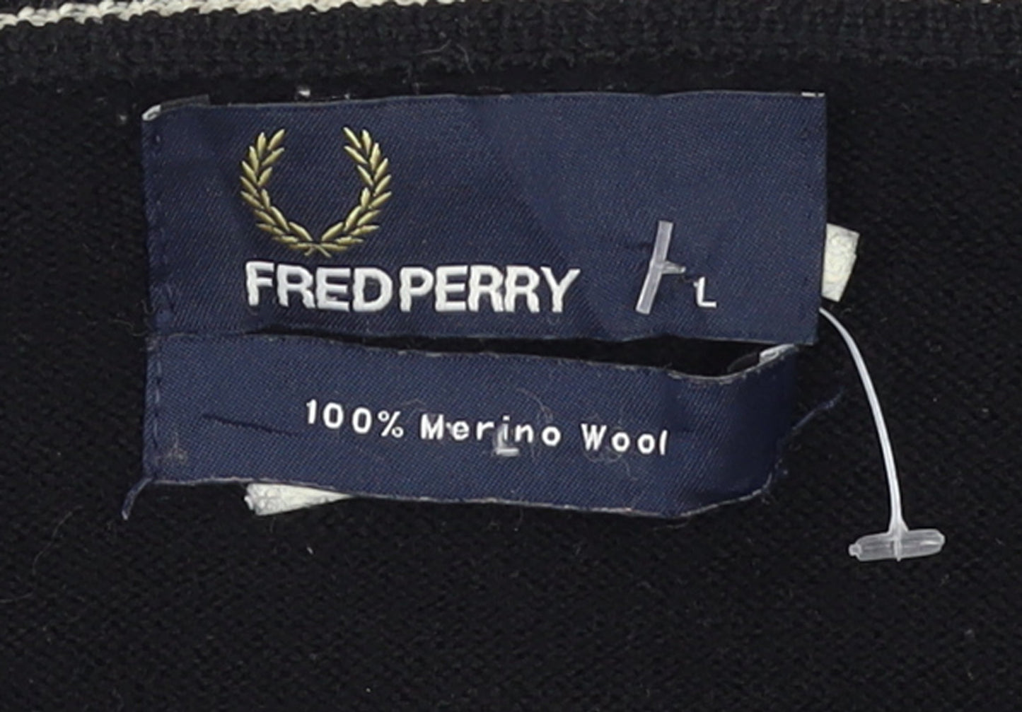 Fred Perry Men's Black Merino Wool Crew Neck Jumper L