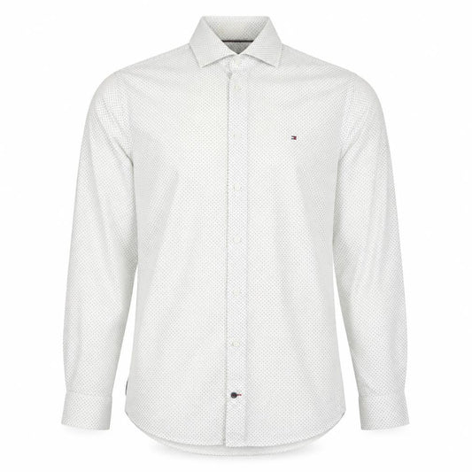 Tommy Hilfiger Men's White Slim Fit Polka Dot Long Sleeve Shirt 15.5