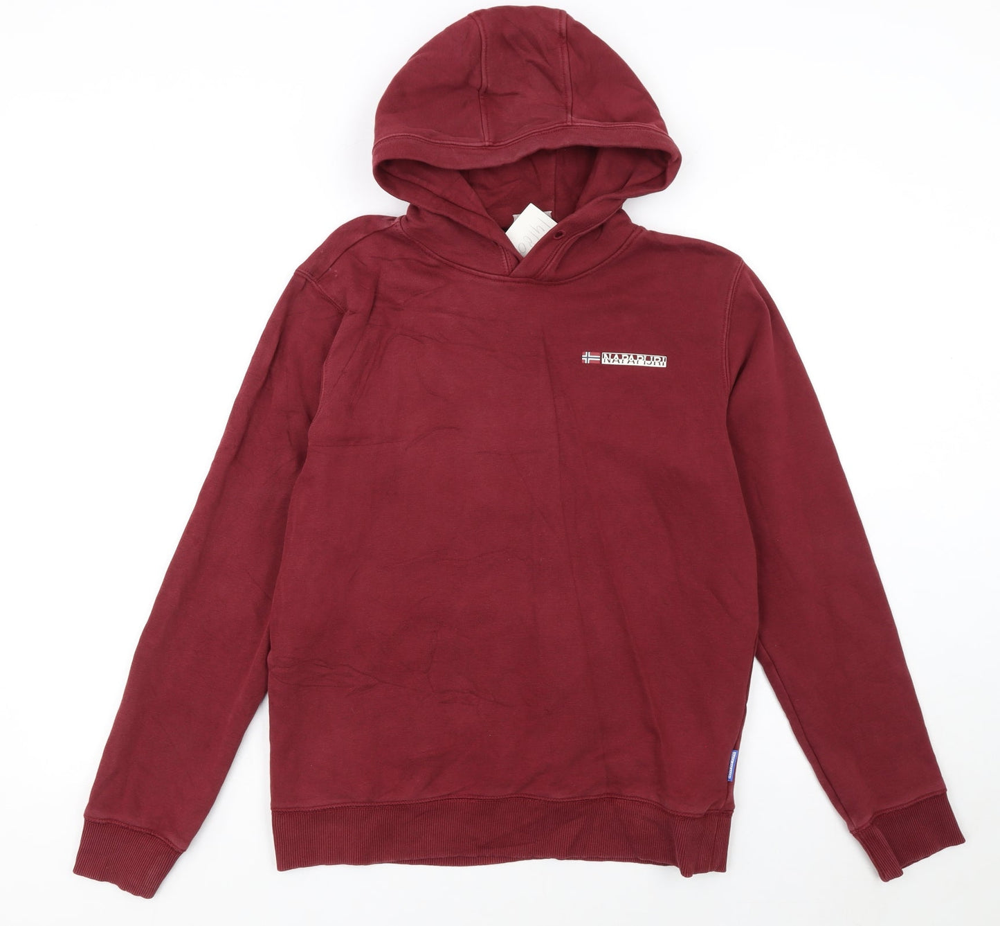 Napapijri Men's Red Pullover Hoodie Size S Cotton Logo Fleece