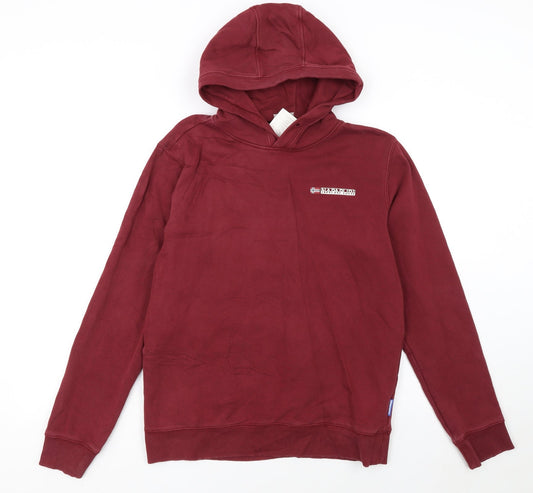 Napapijri Men's Red Pullover Hoodie Size S Cotton Logo Fleece