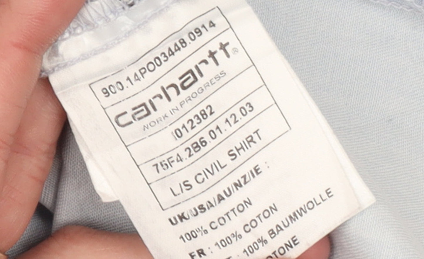 Carhartt Men's Blue Cotton Button-Up Long Sleeve Shirt M