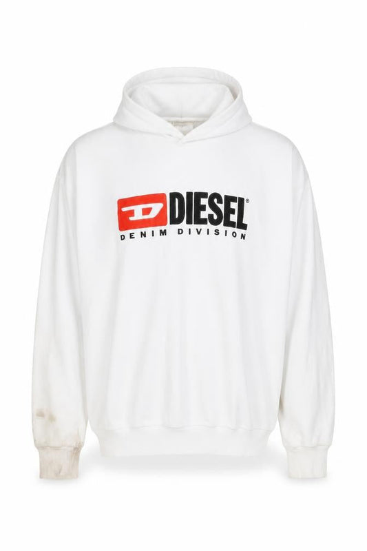 Diesel Mens White XXL Pullover Hoodie Cotton Graphic Logo