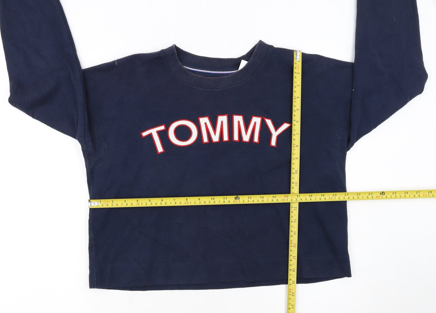 Tommy Hilfiger Women Navy Blue Cotton Blend Pullover Sweatshirt L