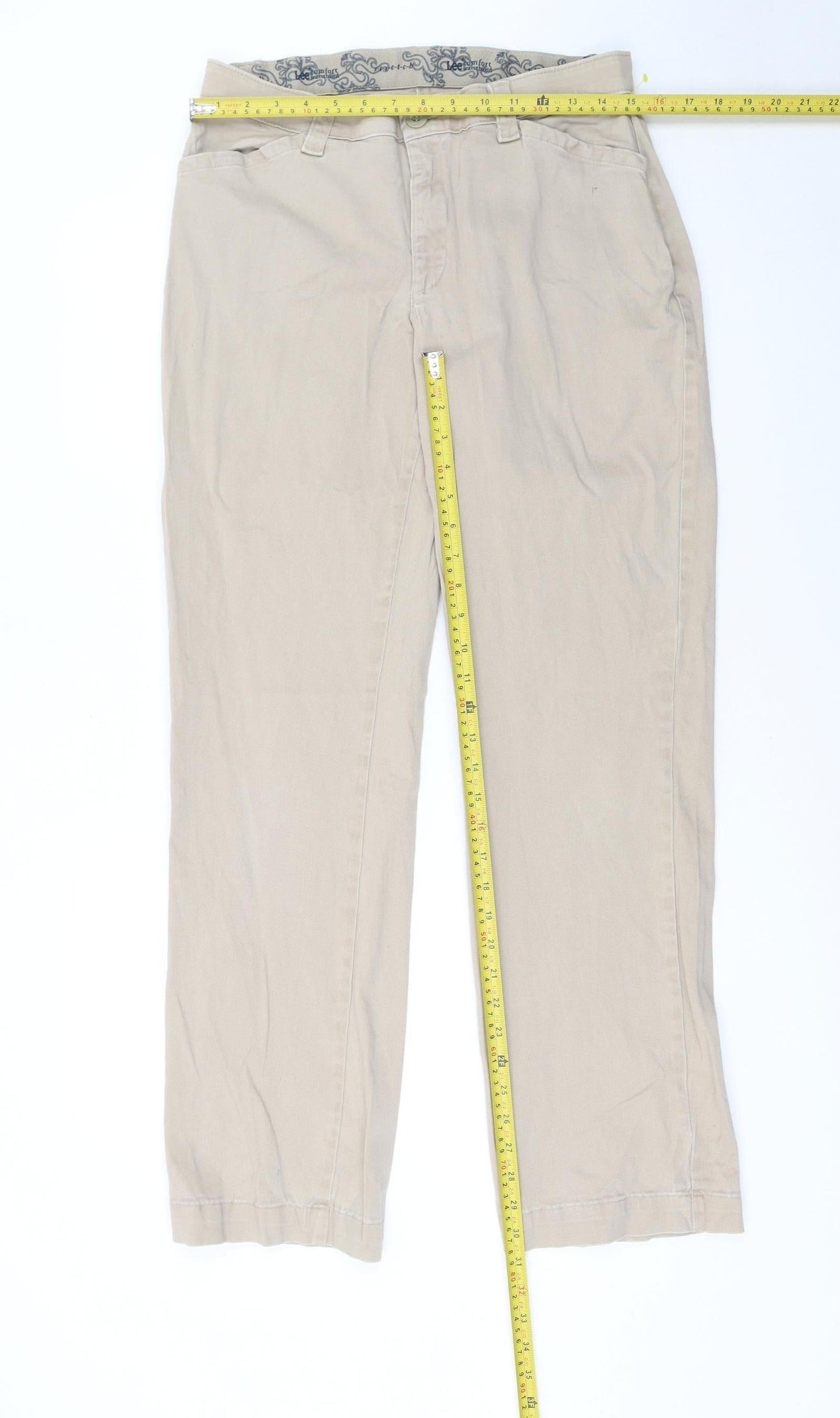 Lee Women's Beige Chino Trousers Size 10 Regular Stretch Comfort Waistband