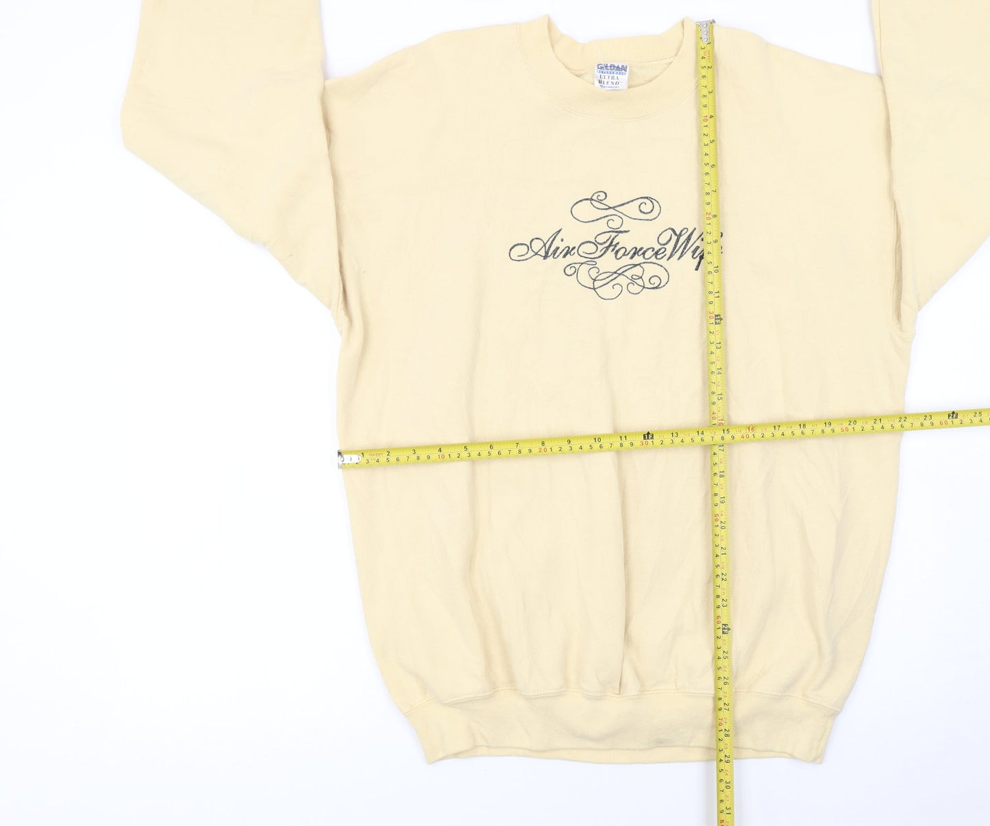Gildan Women Beige Air Force Wife Pullover Sweatshirt L Heavyweight