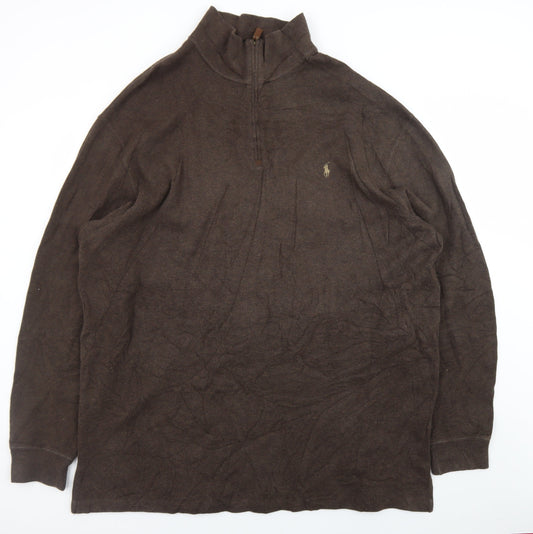 Ralph Lauren Men's Brown 2XL Half Zip Cotton Jumper