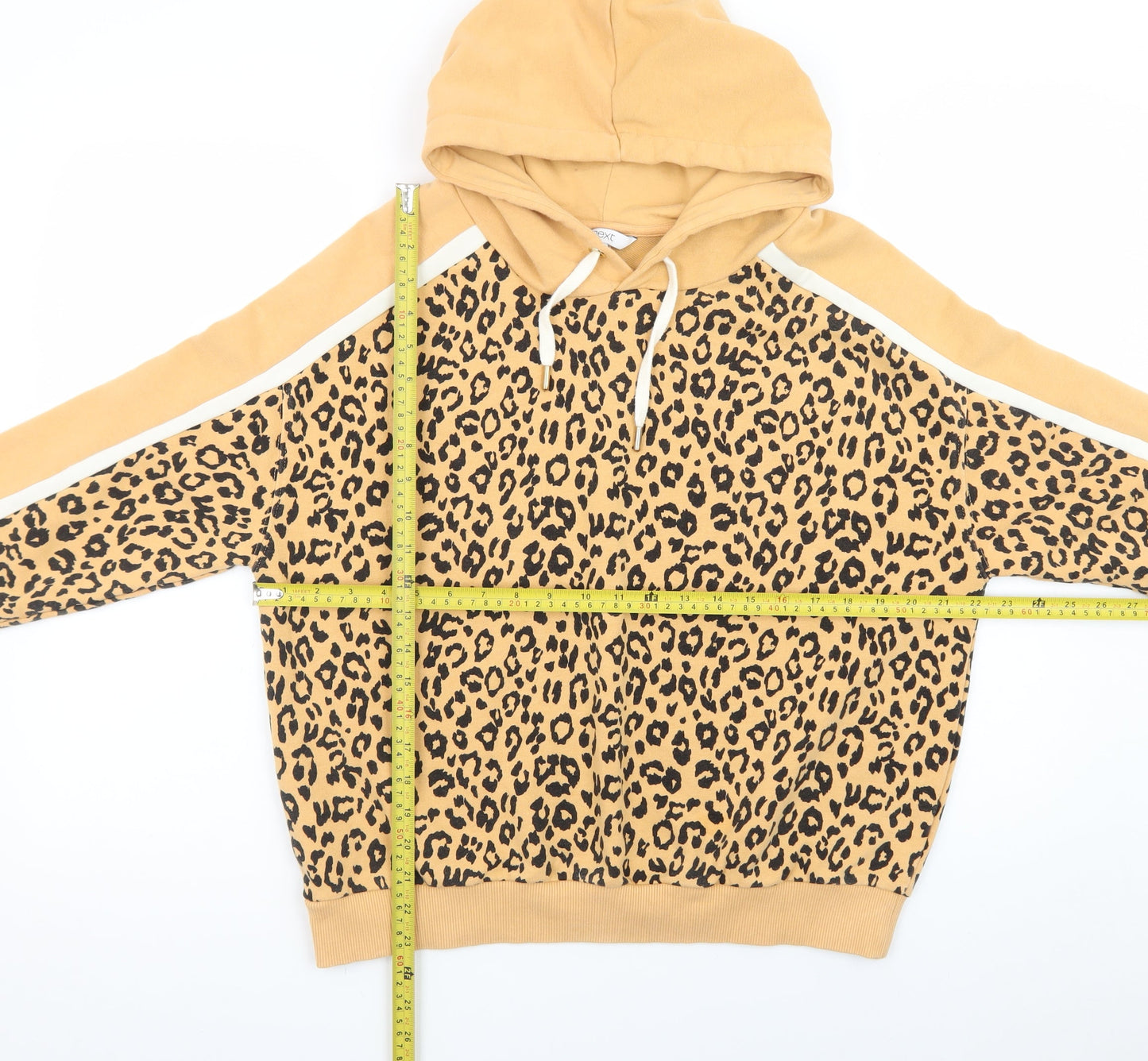 Next Women's Beige Leopard Print Pullover Hoodie M Cotton Blend