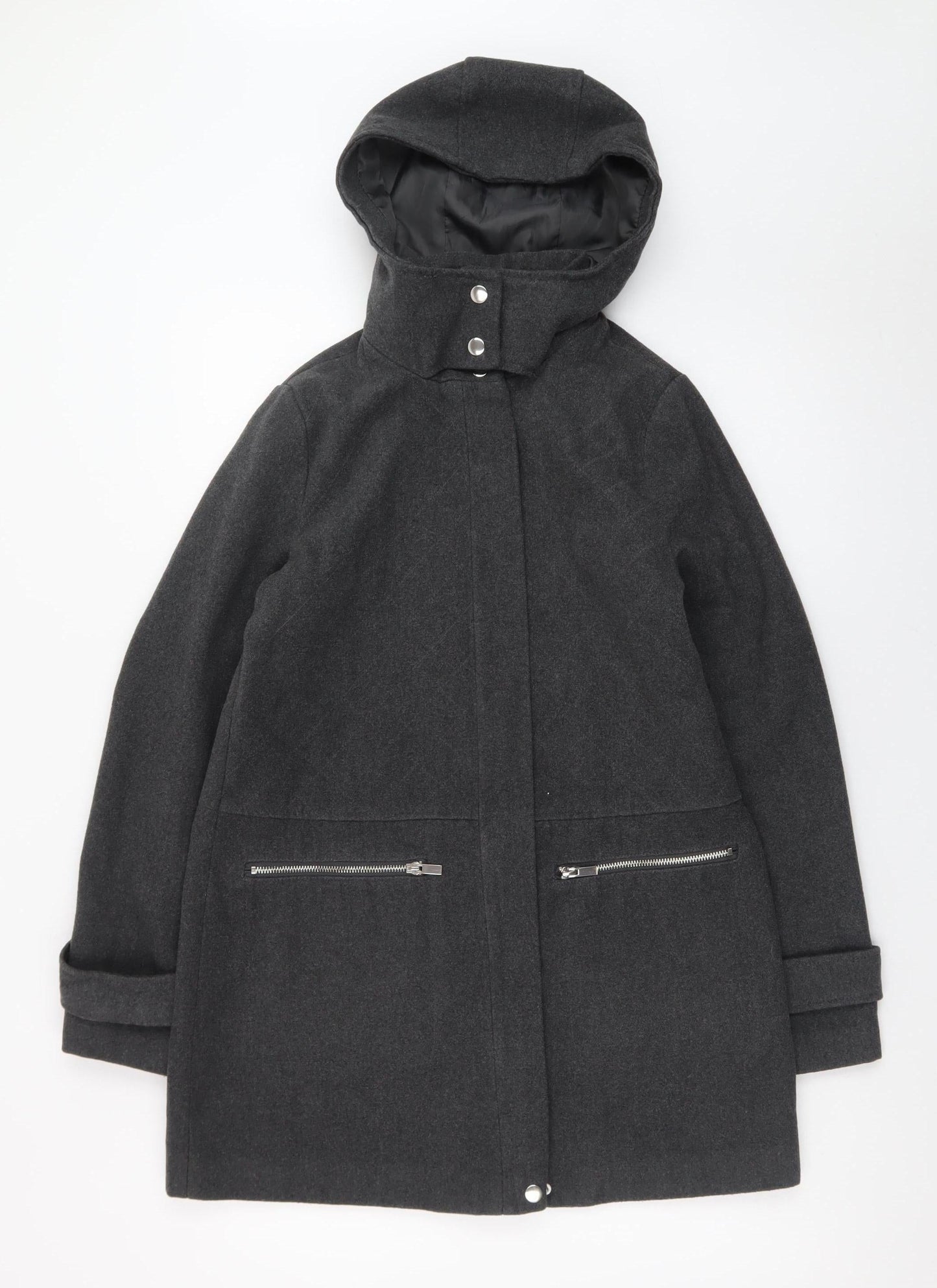New Look Women's Grey Hooded Wool Blend Mid-Length Coat Size 8