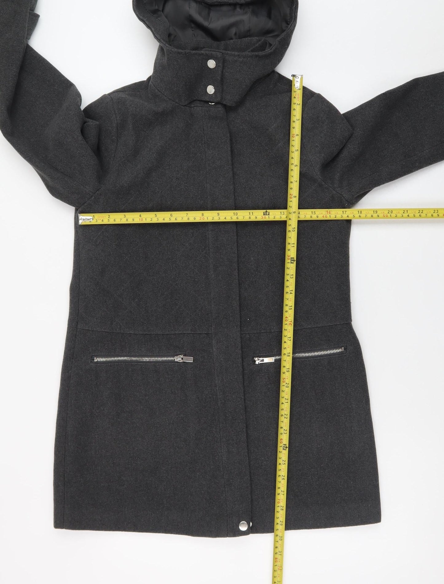 New Look Women's Grey Hooded Wool Blend Mid-Length Coat Size 8