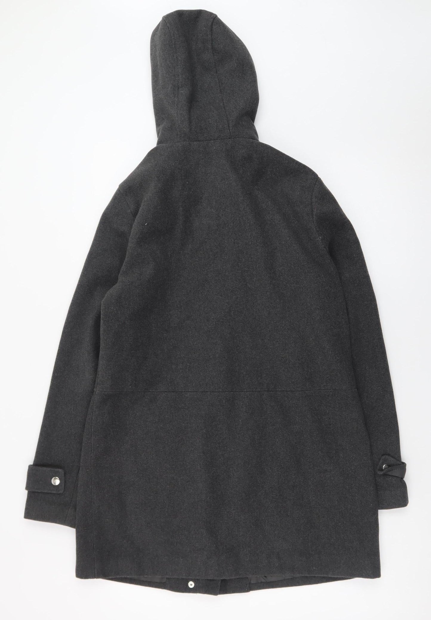 New Look Women's Grey Hooded Wool Blend Mid-Length Coat Size 8