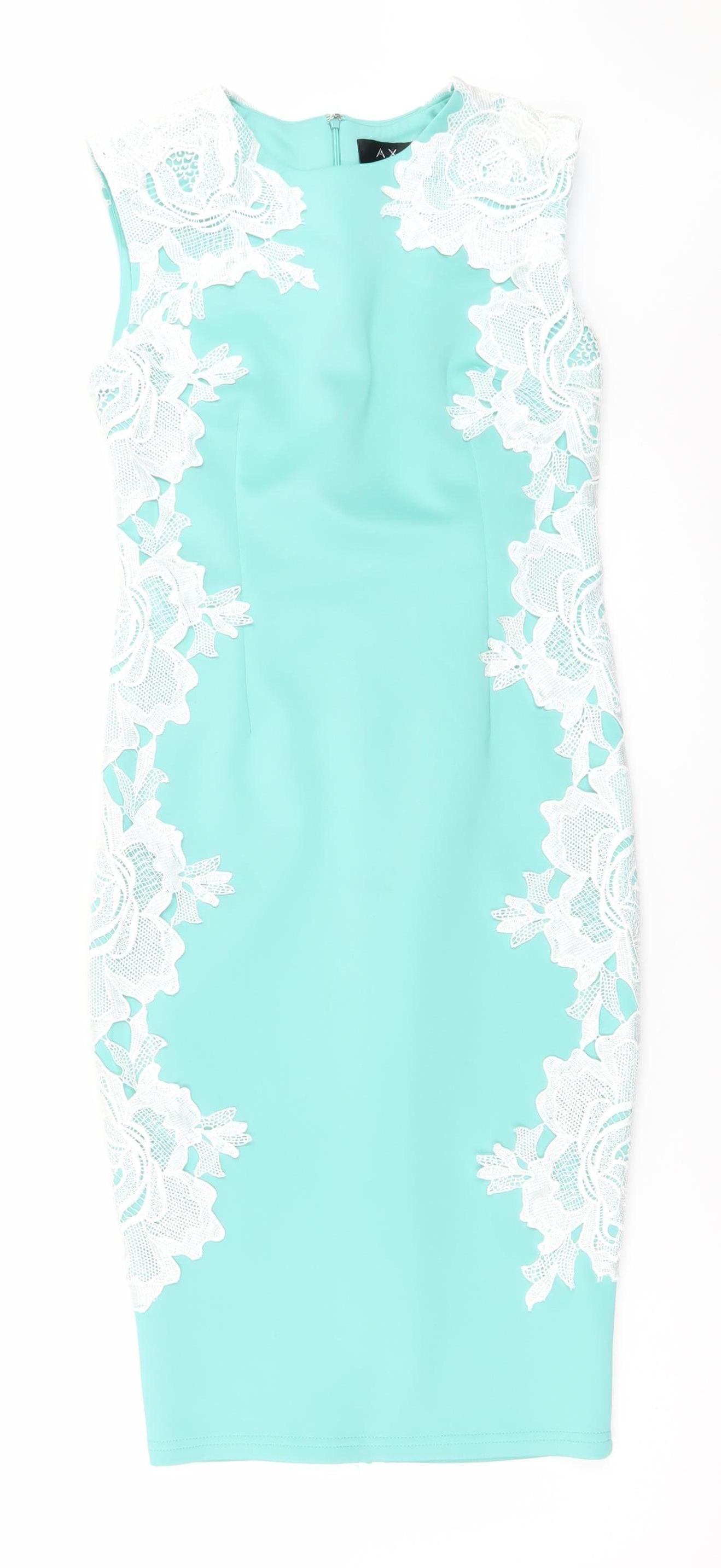 AX Paris Women Blue Lace Bodycon Dress Size 12 Sleeveless Knee Length
