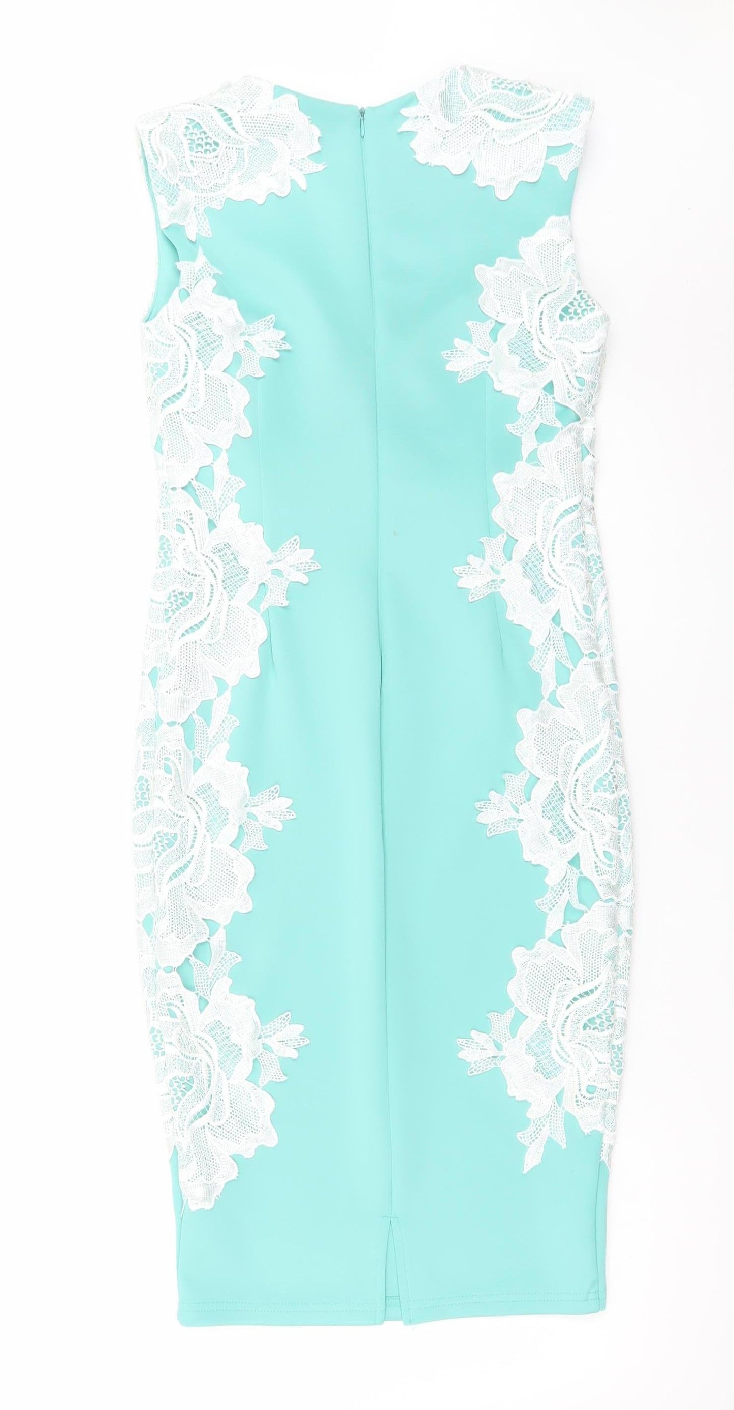 AX Paris Women Blue Lace Bodycon Dress Size 12 Sleeveless Knee Length