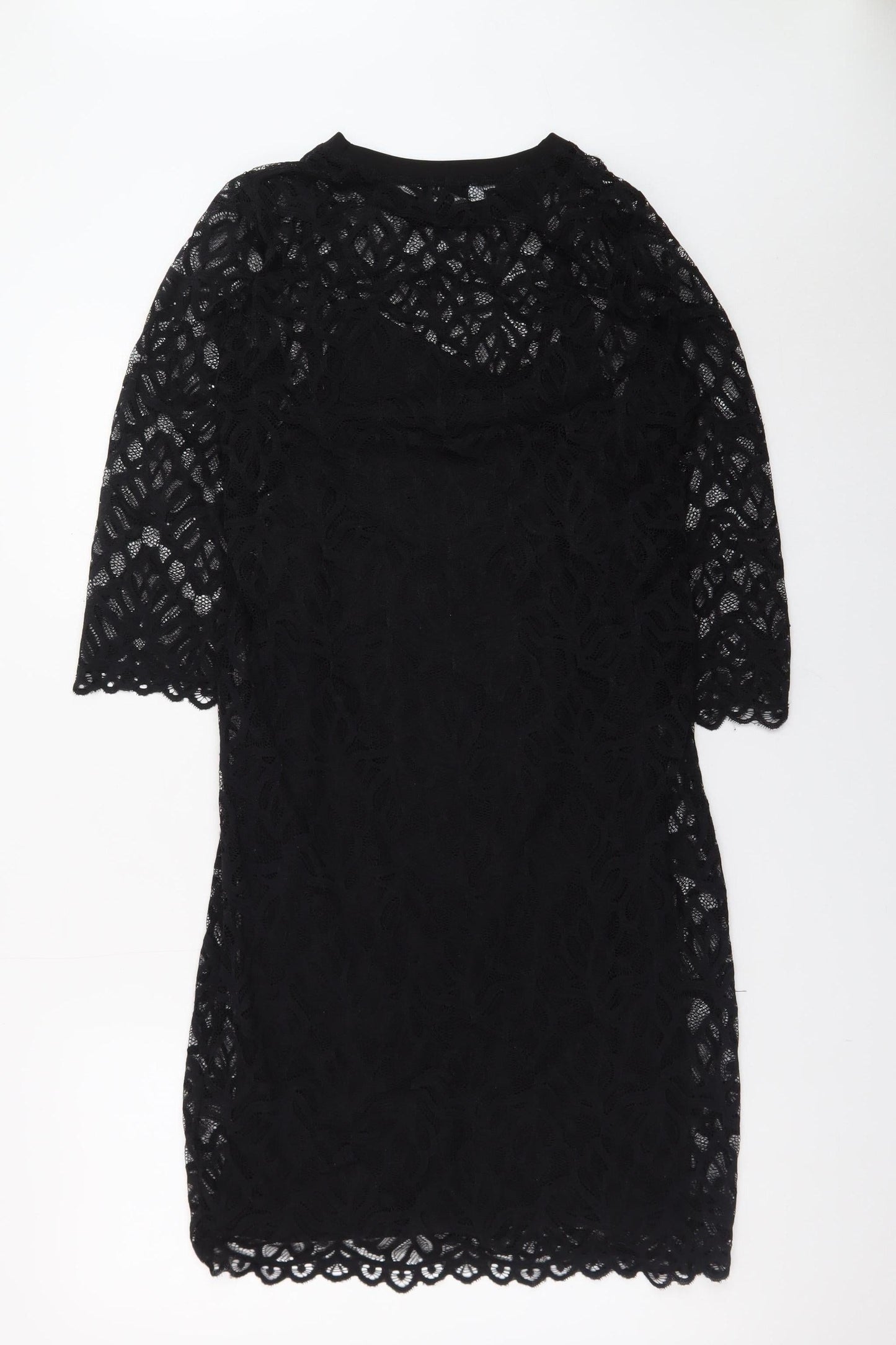Pieces Women Black Lace Shift Knee Length Dress Size S