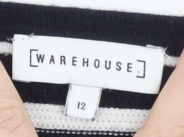 Warehouse Women’s Black & White Striped Knit Jumper Size 12