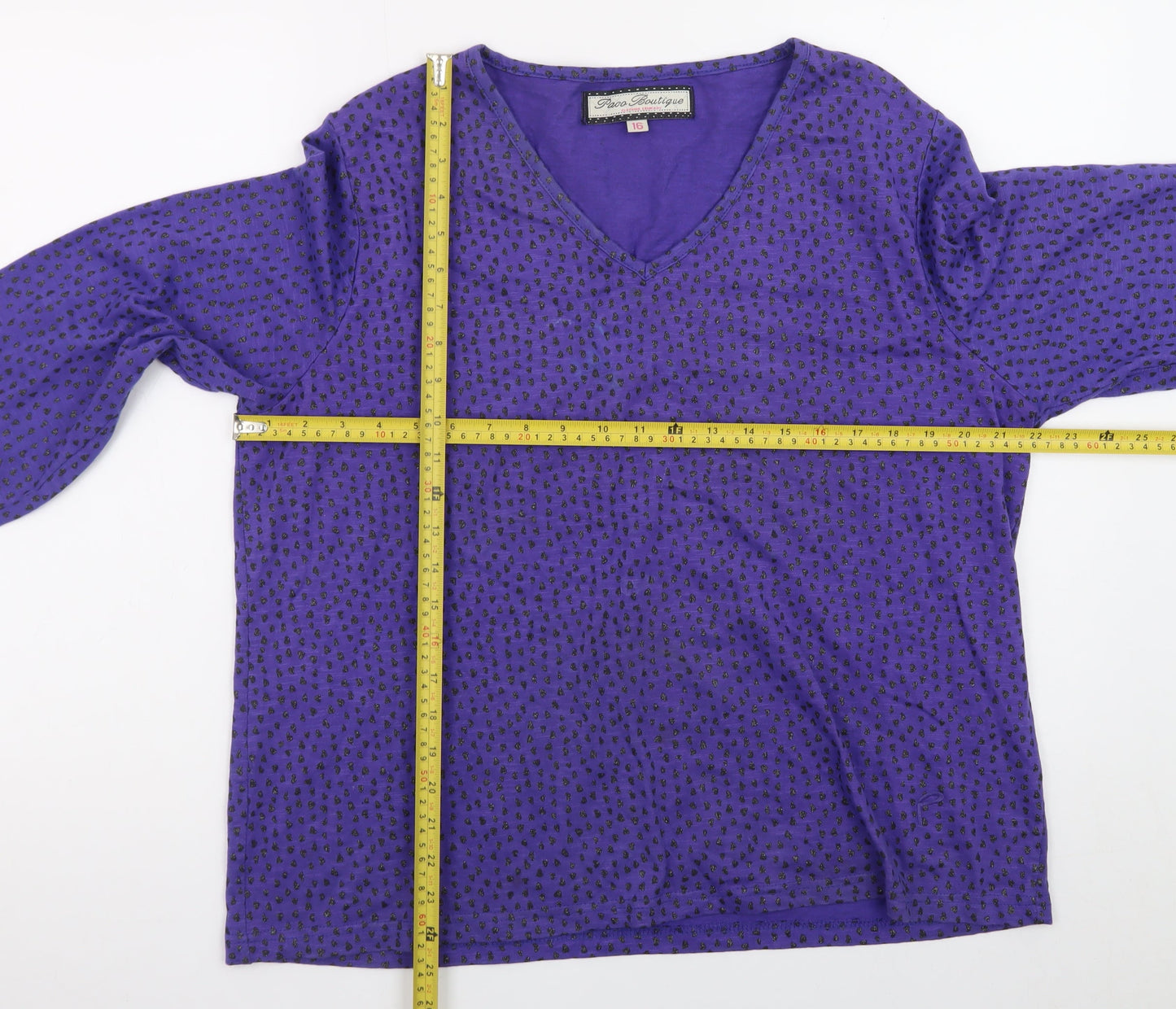 Paco Boutique Women Purple 16 V-Neck Cotton Long Sleeve Top