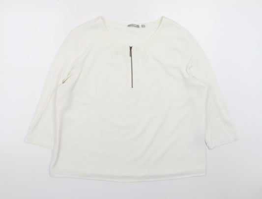 Rabe Women's Ivory 3/4 Sleeve Zip Neck Blouse Size 18