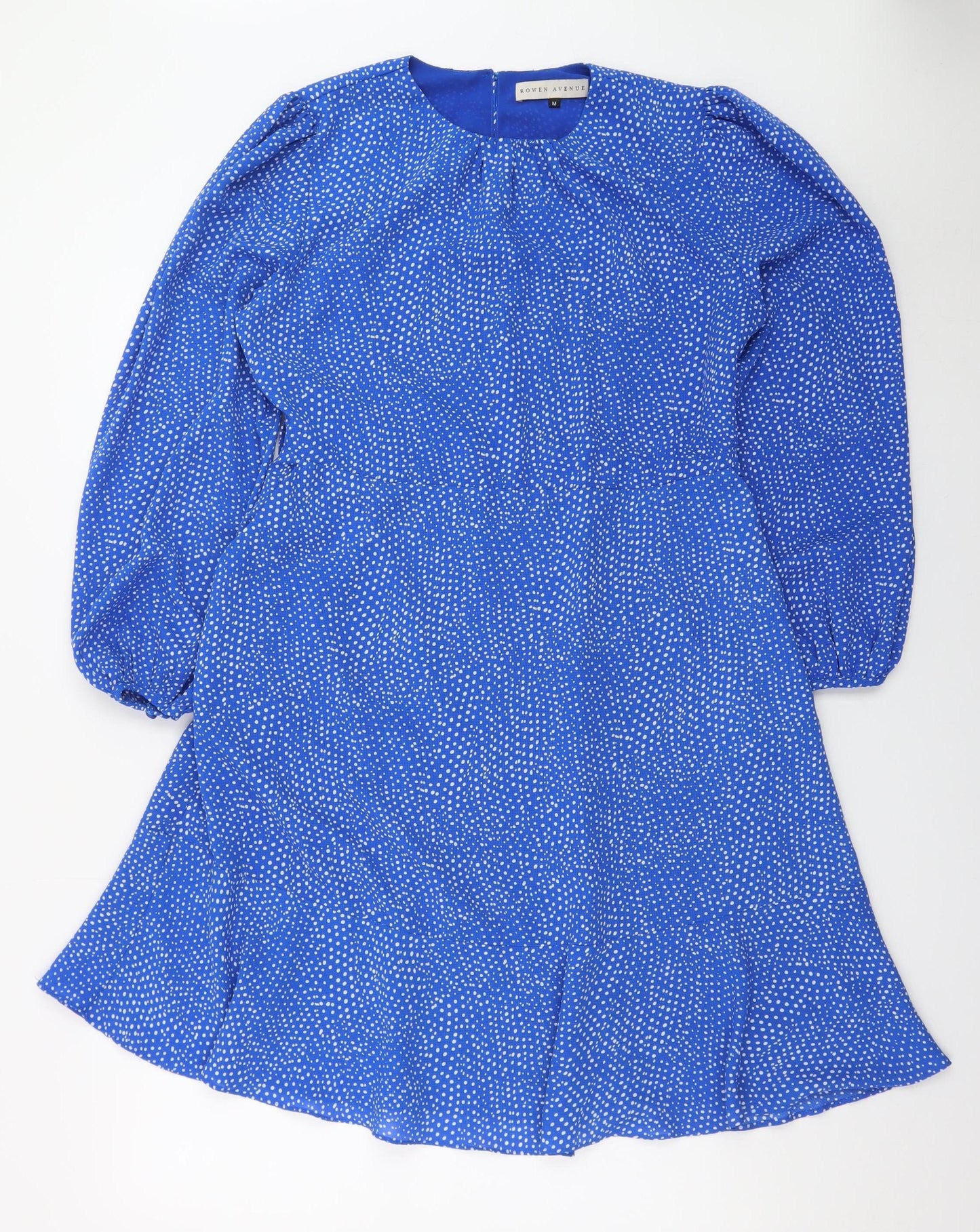 Rowen Avenue Women Blue Polka Dot A-Line Dress M Long Sleeve