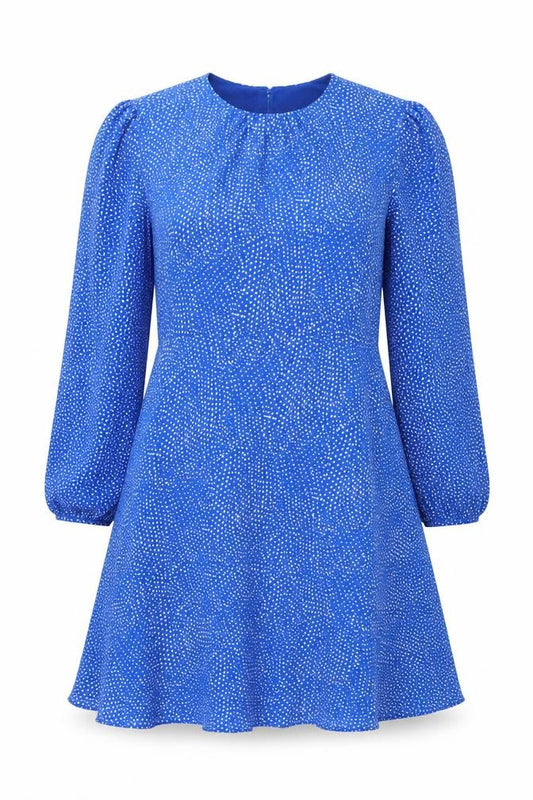Rowen Avenue Women Blue Polka Dot A-Line Dress M Long Sleeve
