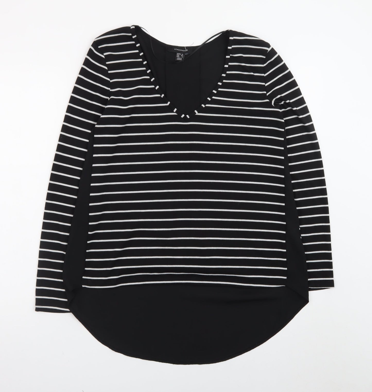 Atmosphere Women’s Black Striped Long Sleeve V-Neck T-Shirt Size 12