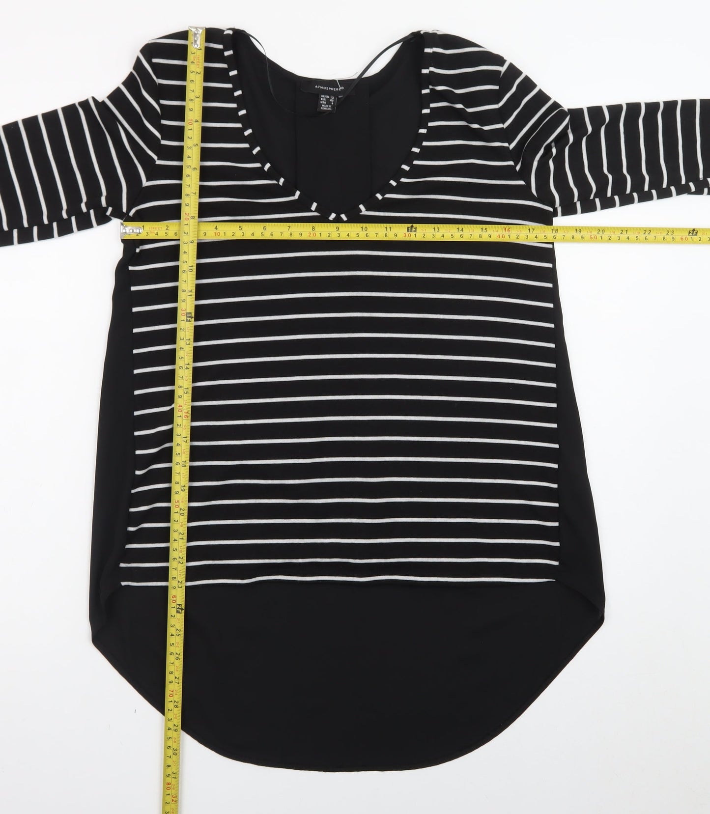 Atmosphere Women’s Black Striped Long Sleeve V-Neck T-Shirt Size 12