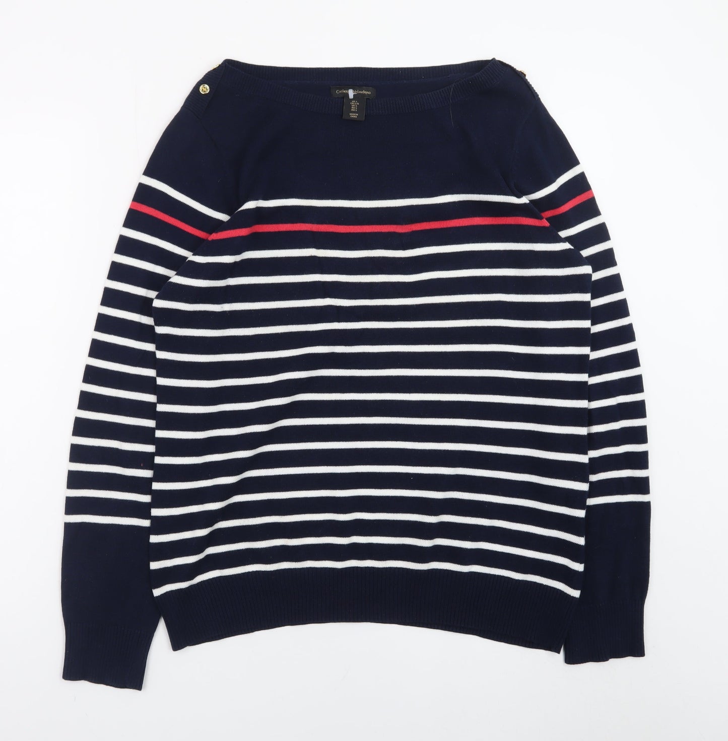 Catherine Malandrino Women Navy Stripe Boat Neck Cotton Jumper UK L