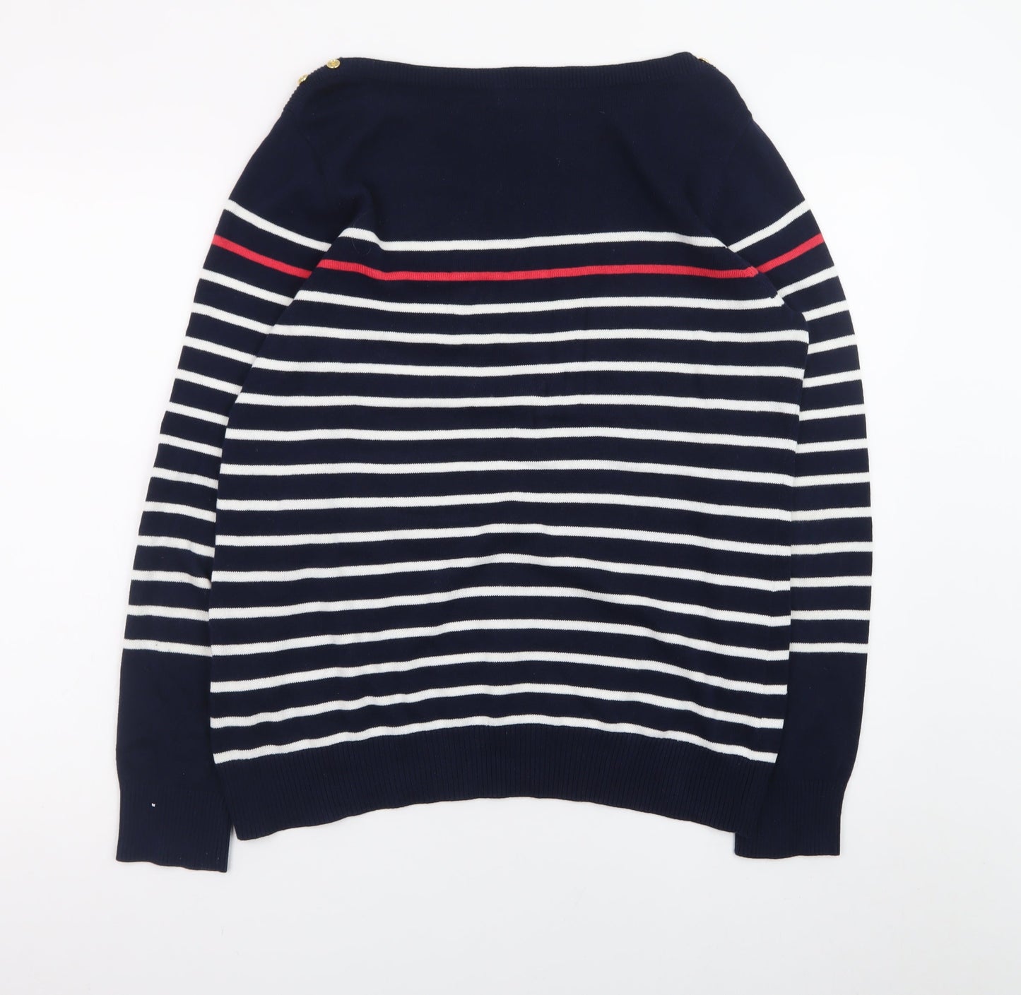 Catherine Malandrino Women Navy Stripe Boat Neck Cotton Jumper UK L