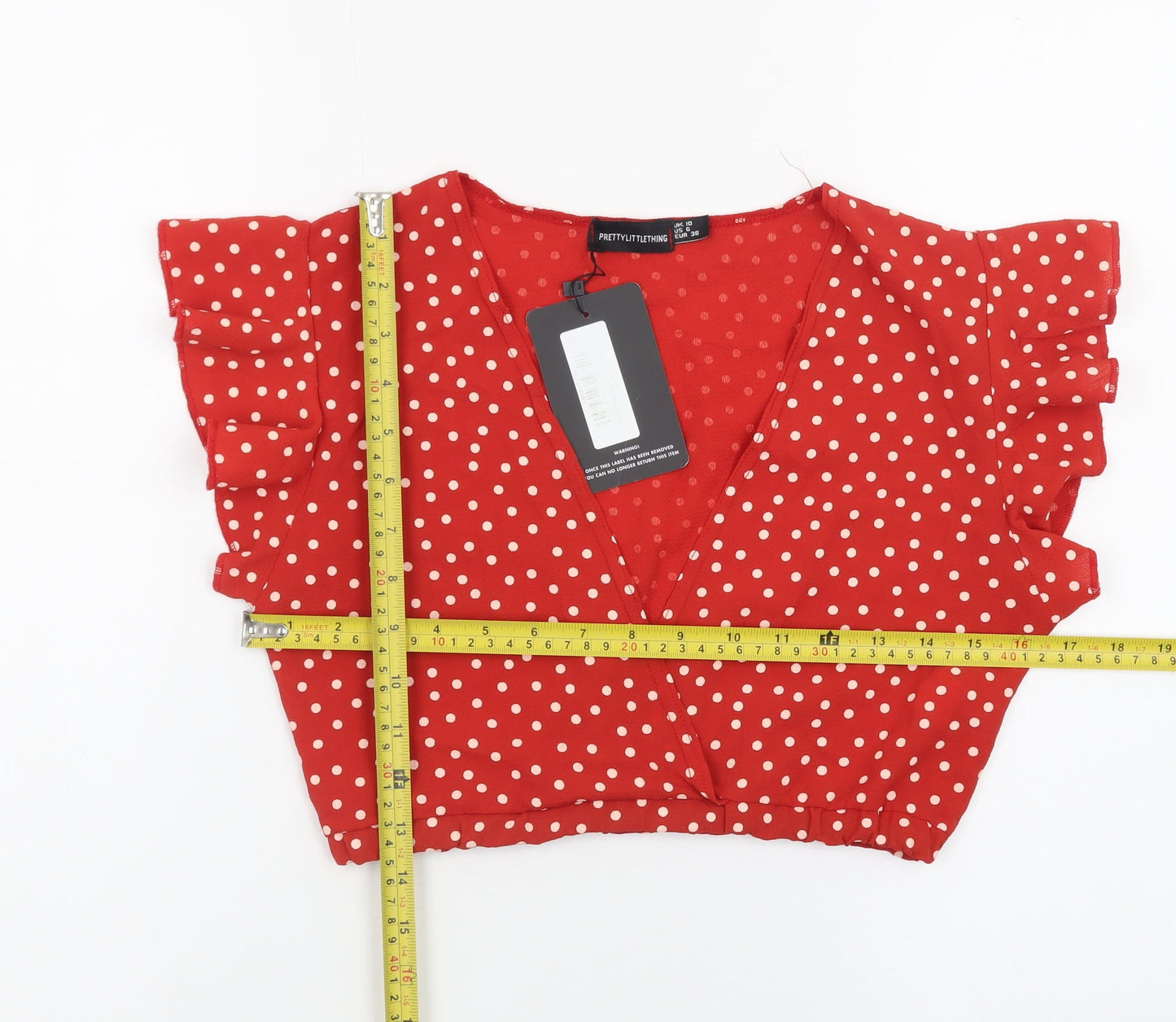 PrettyLittleThing Womens Red Polka Dot Cropped Blouse Size 10