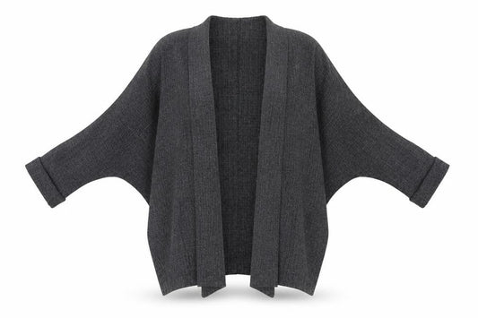 Front view of Atmosphere Women Grey, size 10, Open Knit 3/4 Sleeve Cardigan