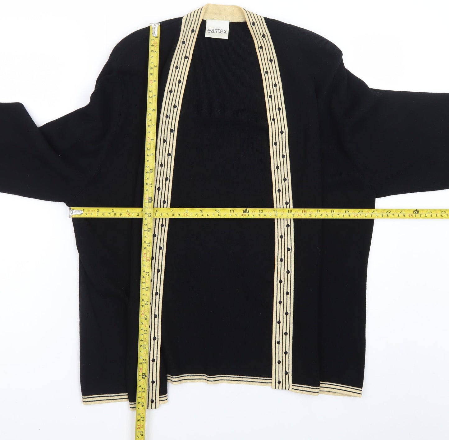 Eastex Women Black Beige Open Cardigan Size 16 Viscose Blend