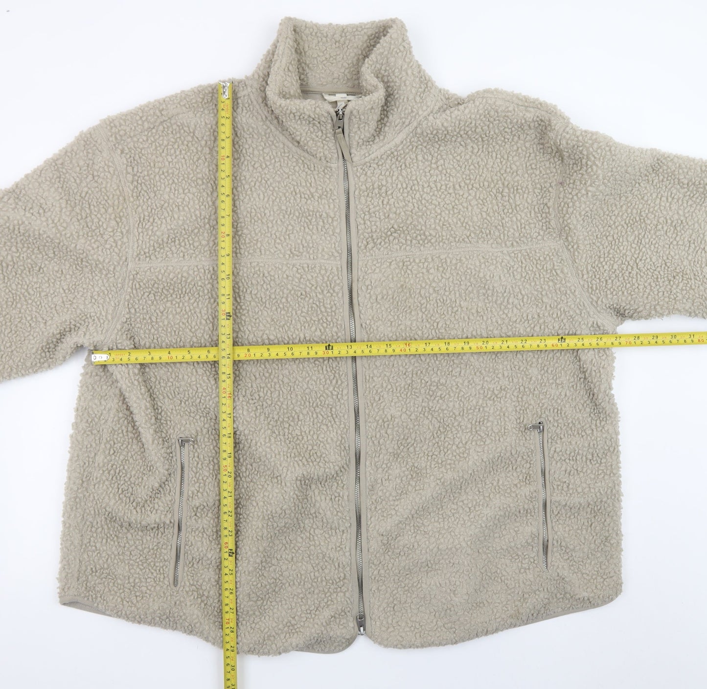 MAMA Women Beige Fleece Zip Jacket Size 16 Regular Fit