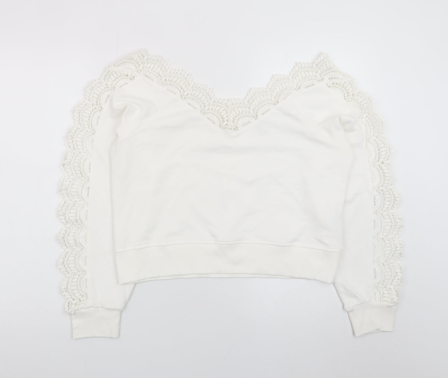 River Island Womens White Lace Trim Pullover Sweatshirt Size M
