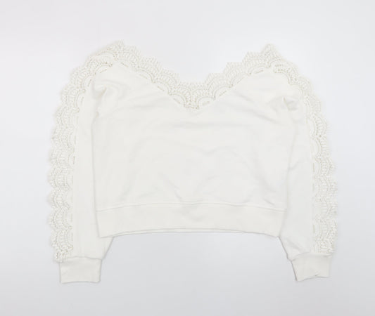 River Island Womens White Lace Trim Pullover Sweatshirt Size M