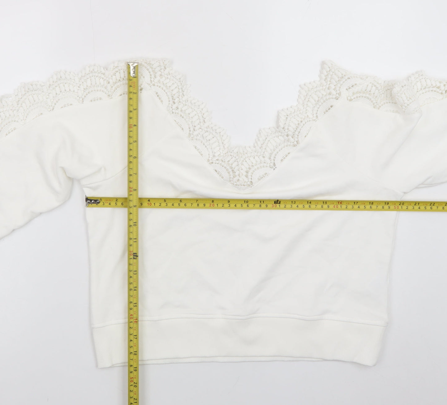 River Island Womens White Lace Trim Pullover Sweatshirt Size M