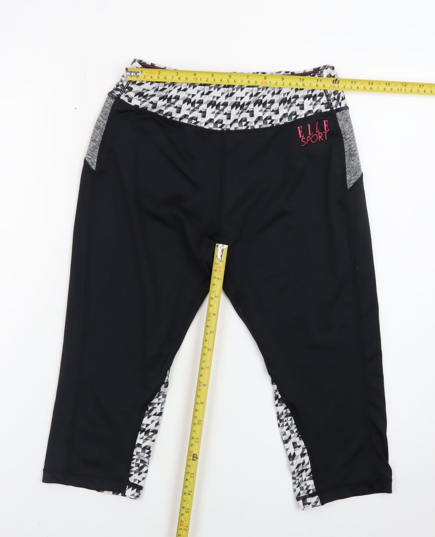 ELLE Sport Womens Black Grey Capri Leggings Size M Stretch Activewear