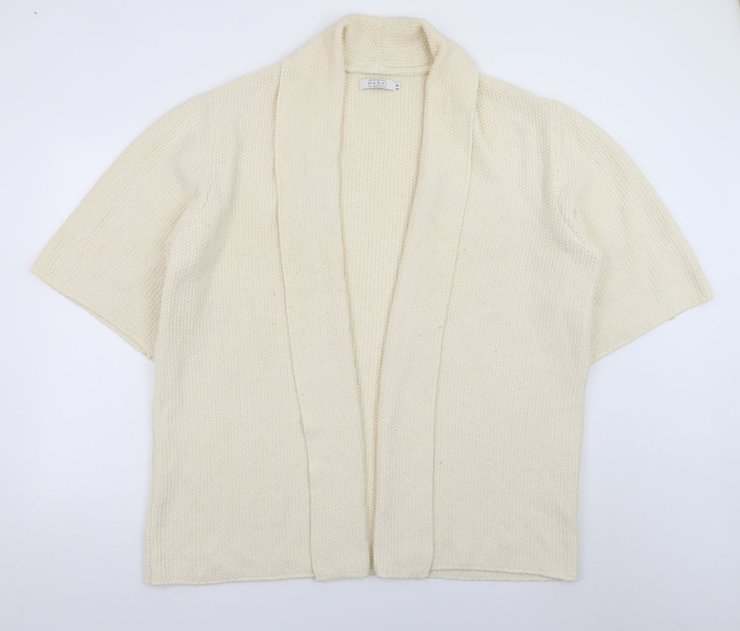 Masai Women Ivory Knit Short Sleeve Cardigan XL Relaxed Fit