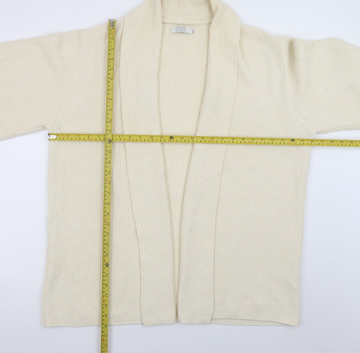 Masai Women Ivory Knit Short Sleeve Cardigan XL Relaxed Fit